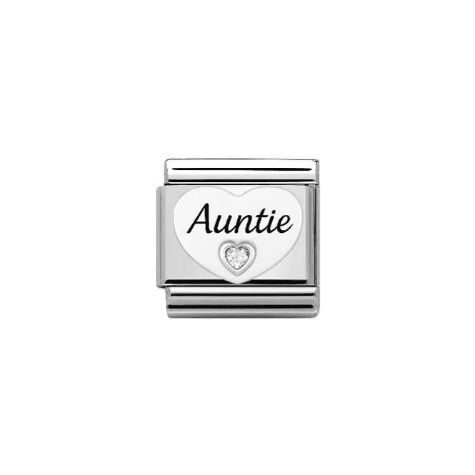Charmlinks Auntie With Pink Stone Heart Silver Charm