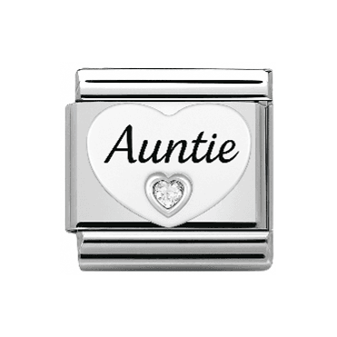 Auntie With Pink Stone Heart Silver Charm