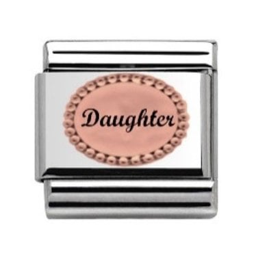 Daughter in Oval Stone Set Rose & Silver Charm