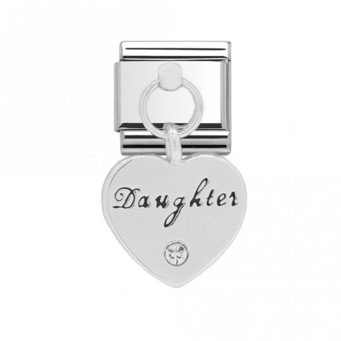 Charmlinks Daughter Silver Stone Set Heart Drop Charm