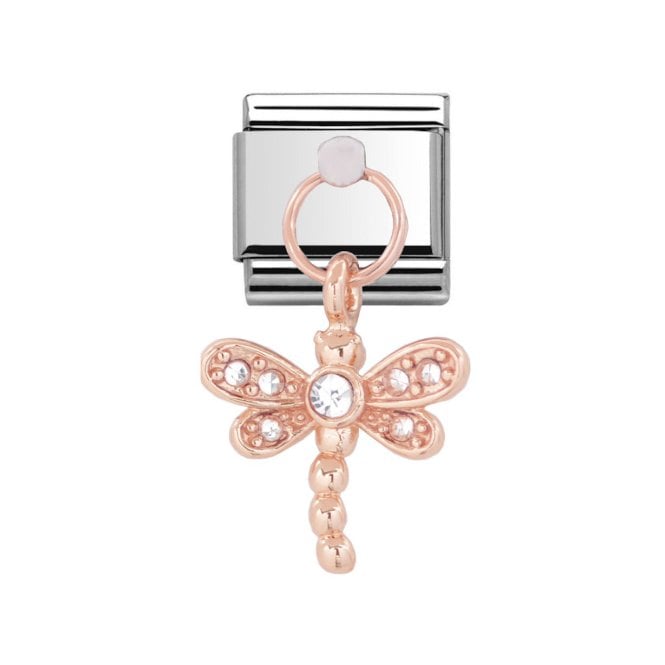 Charmlinks Dragonfly Rose Silver Drop Charm