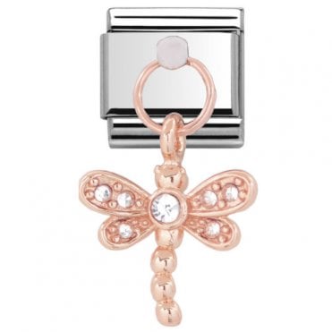 Dragonfly Rose Silver Drop Charm