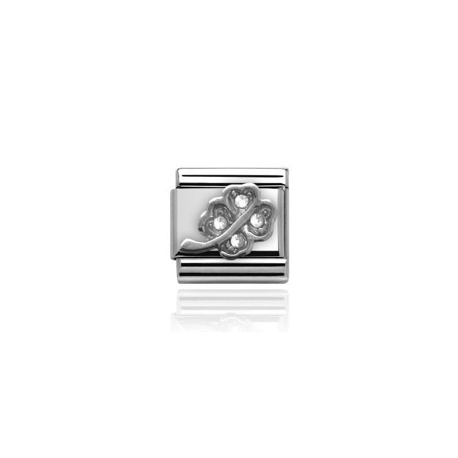 Charmlinks Four Leaf Clover Stone Set Silver Charm