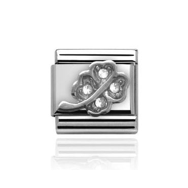 Four Leaf Clover Stone Set Silver Charm
