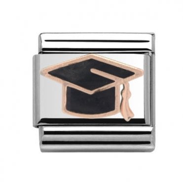 Graduation Hat Rose Silver Charm