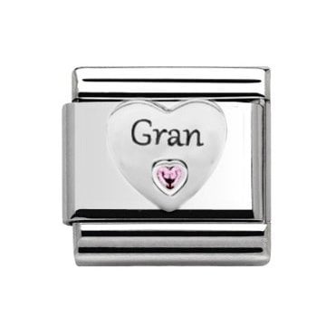 Gran in Heart Stone Set Silver Charm
