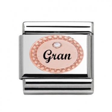 Gran in Oval Rose & Silver Stone Set Charm