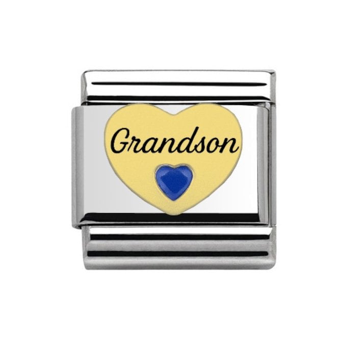 Charmlinks Grandson Blue Heart Gold Silver Charm