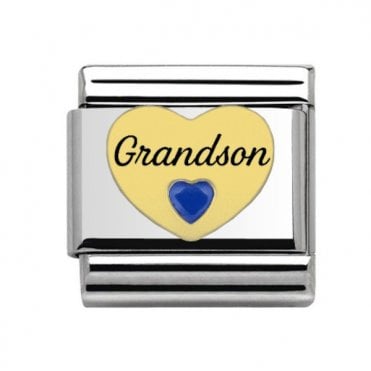 Grandson Blue Heart Gold Silver Charm