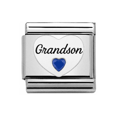 Grandson Blue Heart Silver Charm
