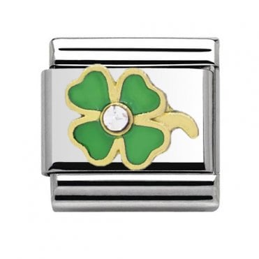 Green Four Lear Clover Gold & Silver Charm