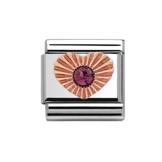 Charmlinks Heart Amethyst Rose Silver Charm