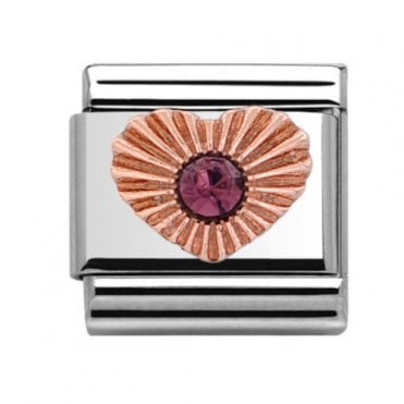 Heart Amethyst Rose Silver Charm