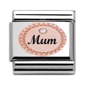 Mum in Oval Rose Silver Charm