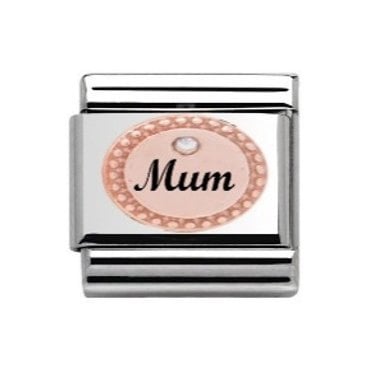 Mum in Oval Rose Silver Charm