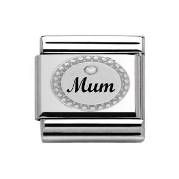 Mum in Oval Silver Charm