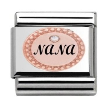 Nana in Oval Stone Set Rose & Silver Charm