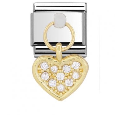 Pave Heart Gold Silver Drop Charm