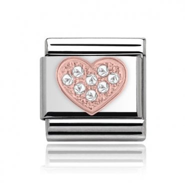 Pave Heart Rose Silver Charm