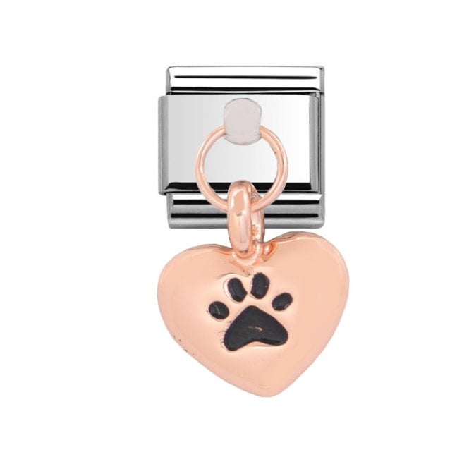 Charmlinks Paw Print In Heart Rose Silver Drop Charm