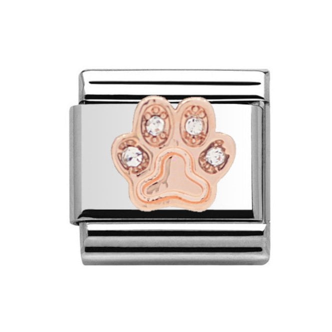 Charmlinks Paw Print Stone Set Rose Silver Charm