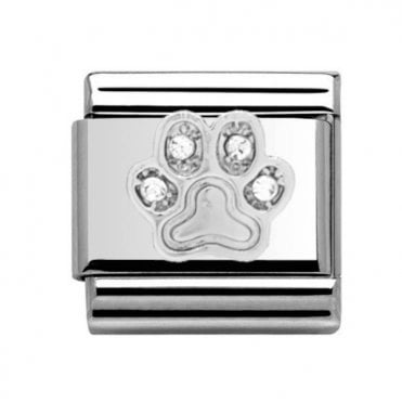 Paw Print Stone Set Silver Silver Charm
