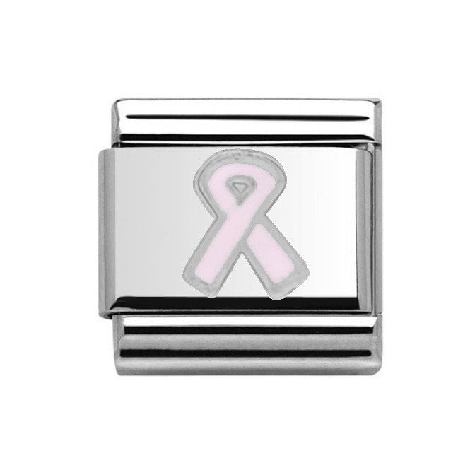 Charmlinks Pink Enamel Breast Cancer Silver Silver