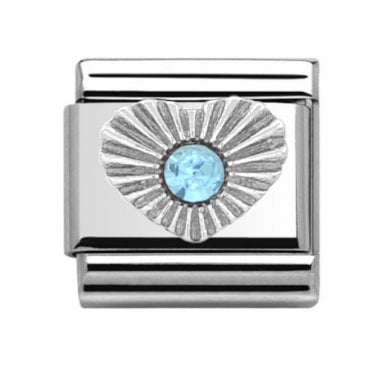 Silver Aquamarine Heart March Birthstone Charm