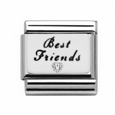 Silver Best Friends Cubic Zirconia Heart Charm