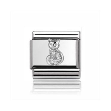 Silver Cat Stone Set Charm