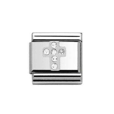 Silver Cross Stone Set Charm