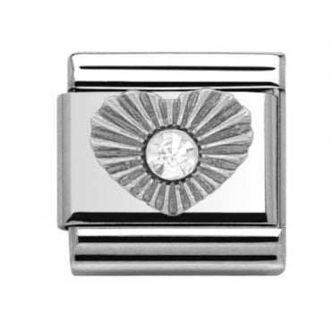 Silver Diamond Heart April Birthstone Charm
