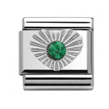 Silver Emerald Heart May Birthstone Charm