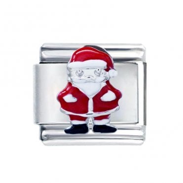 Silver Full Santa Red & White Charm