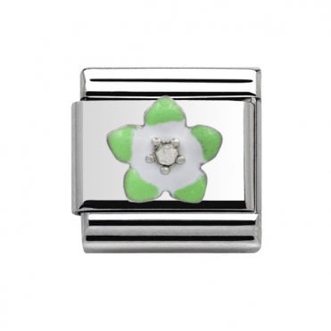 Silver Green Flower Charm