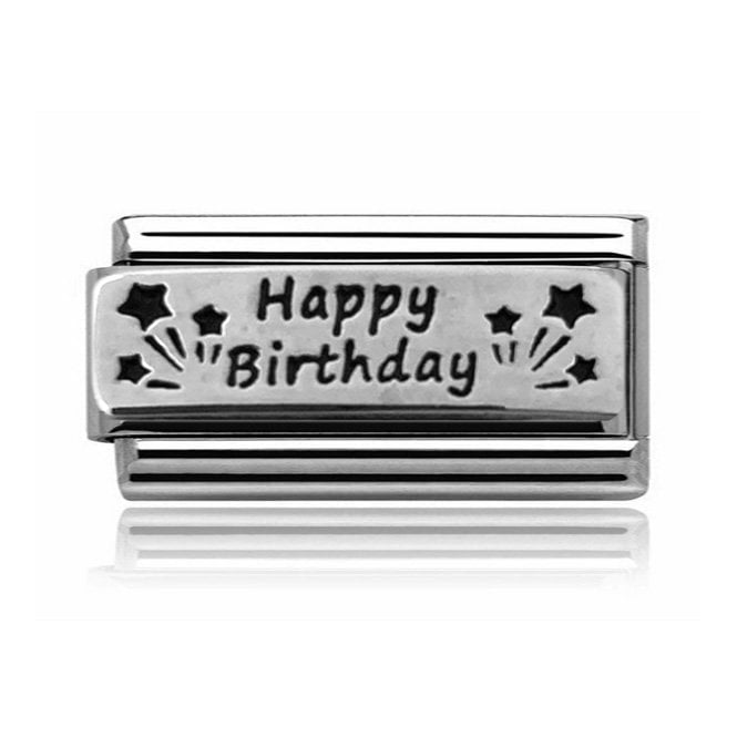Charmlinks Silver Happy Birthday Double Charm
