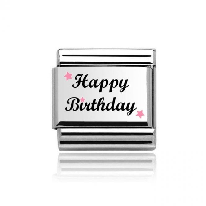 Charmlinks Silver Happy Birthday Pink Stars Charm