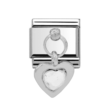 Silver Heart Stone Set Drop Charm