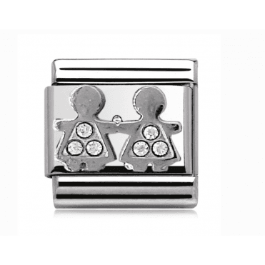 Silver Holding Hands Stone Set Charm