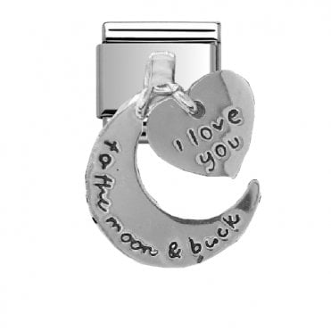 Silver I Love You To The Moon And Back Drop Charm