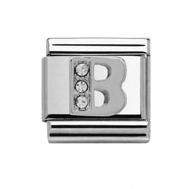 Silver Initial B Stone Set Charm