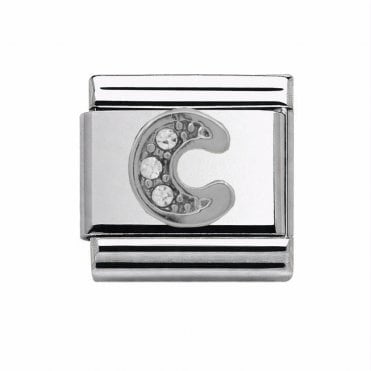 Silver Initial C Stone Set Charm