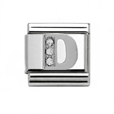 Silver Initial D Stone Set Charm