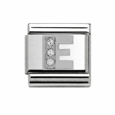 Silver Initial E Stone Set Charm
