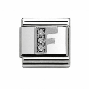 Silver Initial F Stone Set Charm