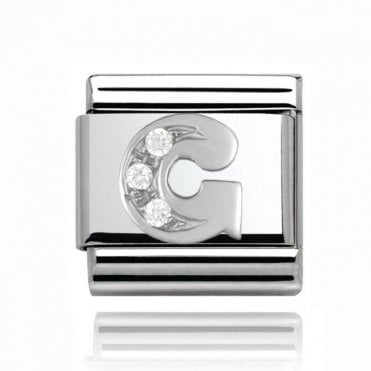 Silver Initial G Stone Set Charm