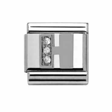 Silver Initial H Stone Set Charm