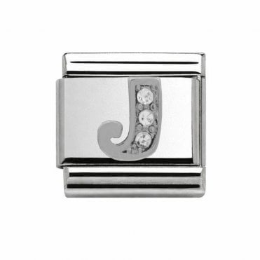 Silver Initial J Stone Set Charm