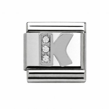 Silver Initial K Stone Set Charm