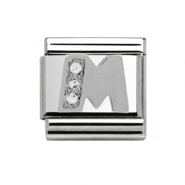 Silver Initial M Stone Set Charm